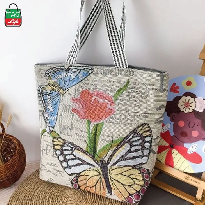 Picture of TAG Lifestyle Jacquard Embroidered Print Canvas Tote Bag Shopping Bag, Girls & Ladies Bag, Inside pocket Top Handle Tote Bag for University/College/Girls Students &  Fashionable Women