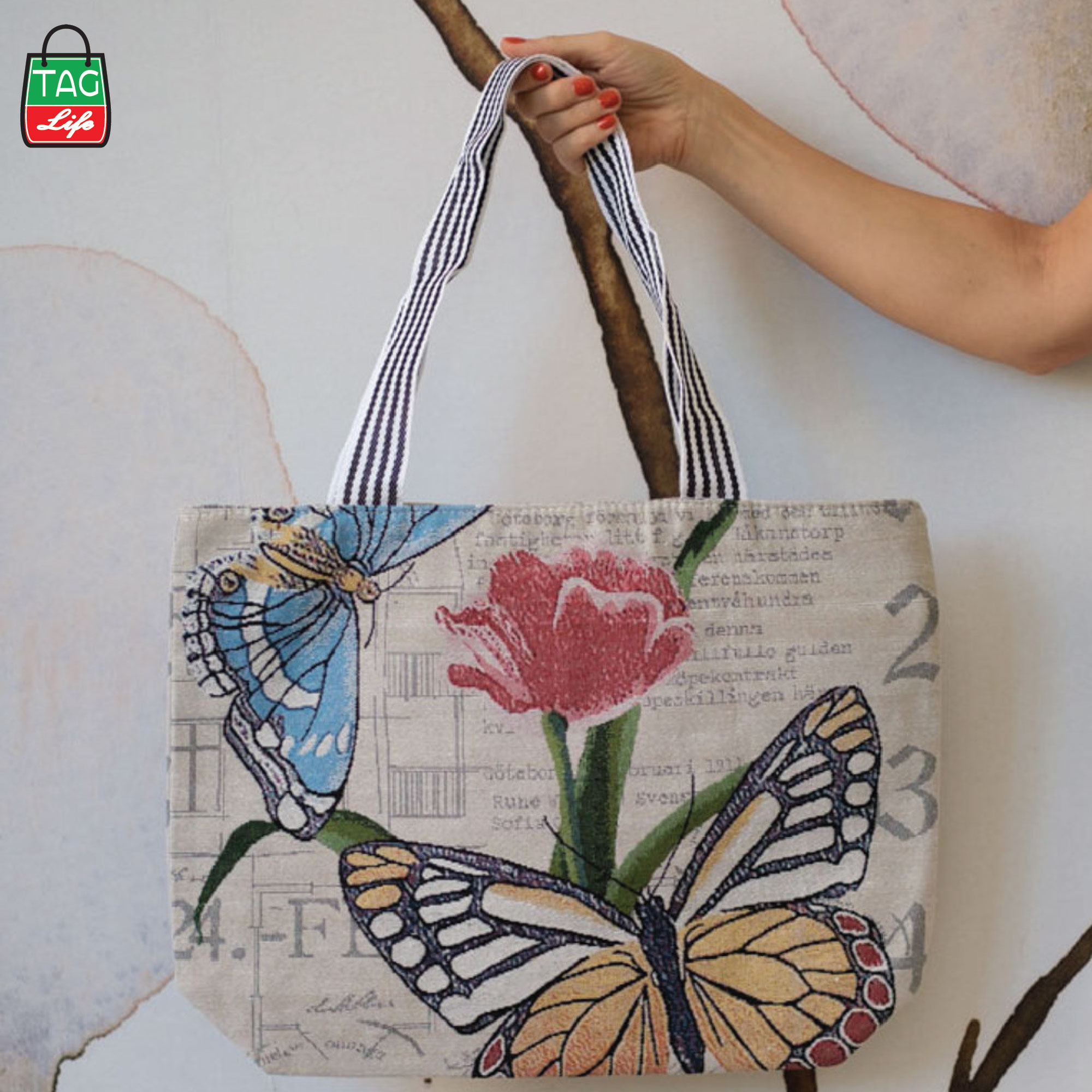 Picture of TAG Lifestyle Jacquard Embroidered Print Canvas Tote Bag Shopping Bag, Girls & Ladies Bag, Inside pocket Top Handle Tote Bag for University/College/Girls Students &  Fashionable Women