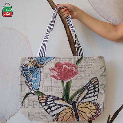 Picture of TAG Lifestyle Jacquard Embroidered Print Canvas Tote Bag Shopping Bag, Girls & Ladies Bag, Inside pocket Top Handle Tote Bag for University/College/Girls Students &  Fashionable Women