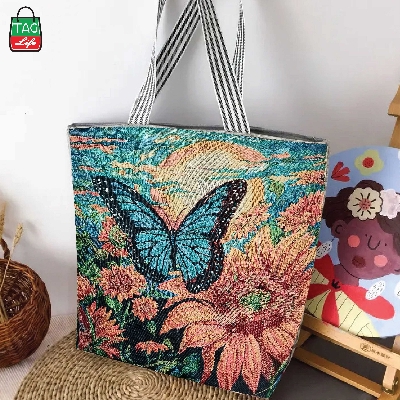 Picture of TAG Lifestyle Jacquard Embroidered Print Canvas Tote Bag Shopping Bag, Girls & Ladies Bag, Inside pocket Top Handle Tote Bag for University/College/Girls Students And Fashionable Women