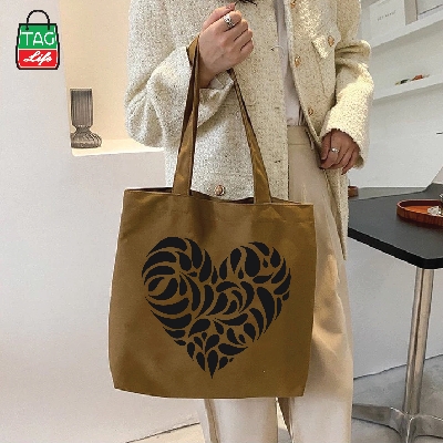 Picture of TAG Lifestyle Canvas Tote Bag/Exclusive Love Design Brown Color for girls For University/College/Trendy Fashionable Women