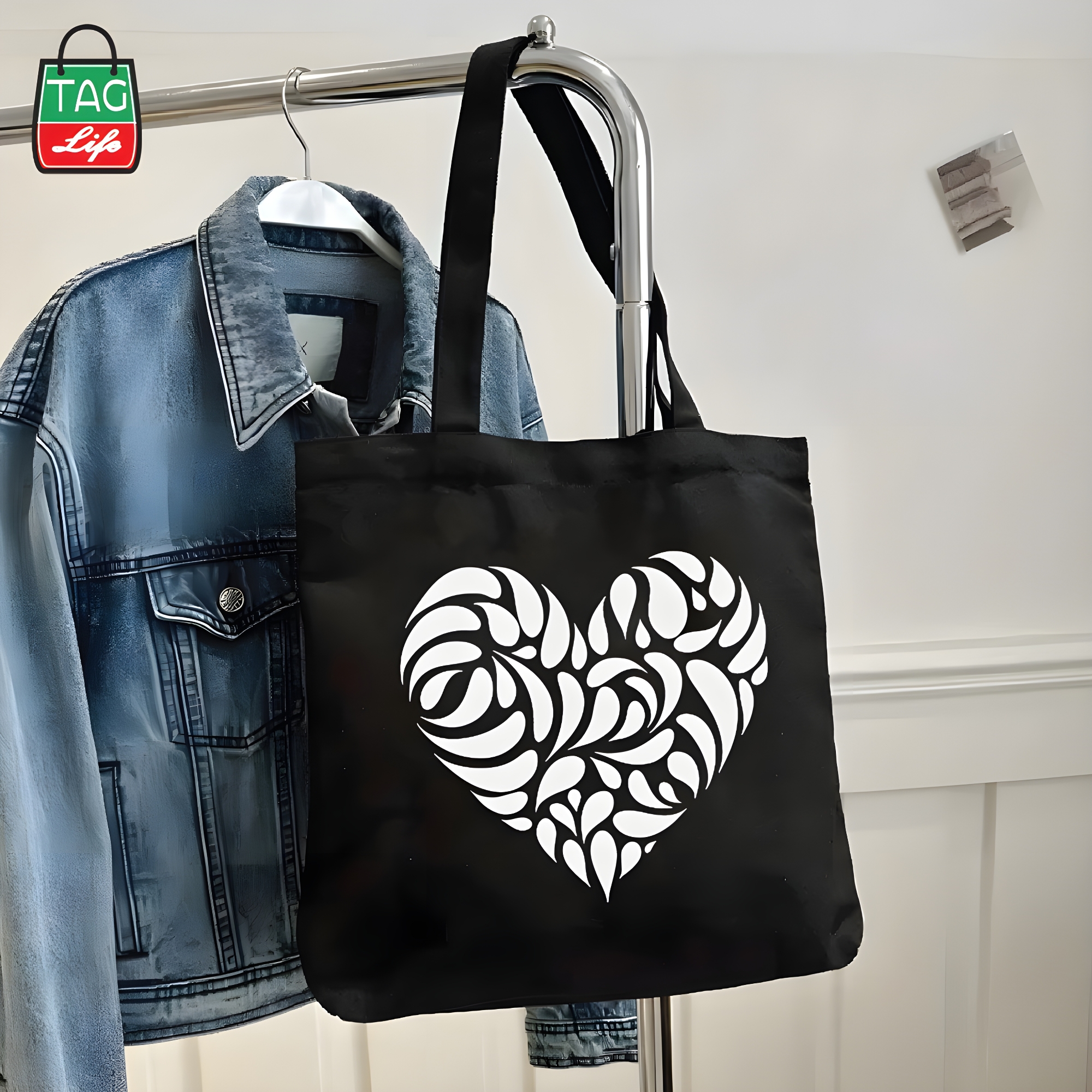 Picture of TAG LifestyleCanvas Tote Bag/Exclusive Love Design Black Color for girls For University/College/Trendy Fashionable Women