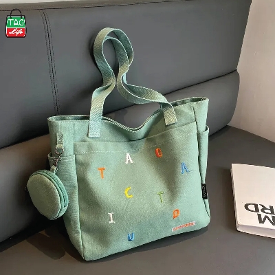 Picture of TAG Lifestyle Exclusive Design embroidery Canvas Tote Bag, Fashionable Top Handle With four Outside Pockets Trendy Fashionable Tote Bag for University, College Students Girls And Women