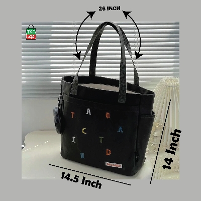 Picture of TAG Lifestyle Exclusive Design embroidery Canvas Tote Bag, Fashionable Top Handle With four Outside Pockets Trendy Fashionable Tote Bag for University, College Students Girls And Women