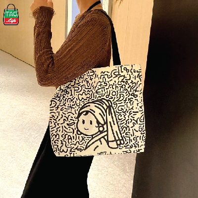 Picture of TAG Lifestyle Canvas Tote Bag/Fashionable  Exclusive design Tote Bag With Zipper Enclosure for Girls For University/College/Trendy Fashionable Women