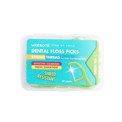 Picture of Watsons Round Thread GreenTea Dental Floss Picks - 50 Pieces Box
