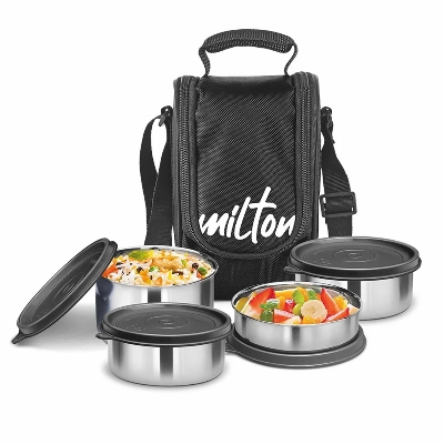 Picture of MILTON Tasty  Lunch Box with Insulated Fabric Jacket, 4 Stainless Steel Containers Leak-Proof Tiffin Lunch for Office, College, Picnic