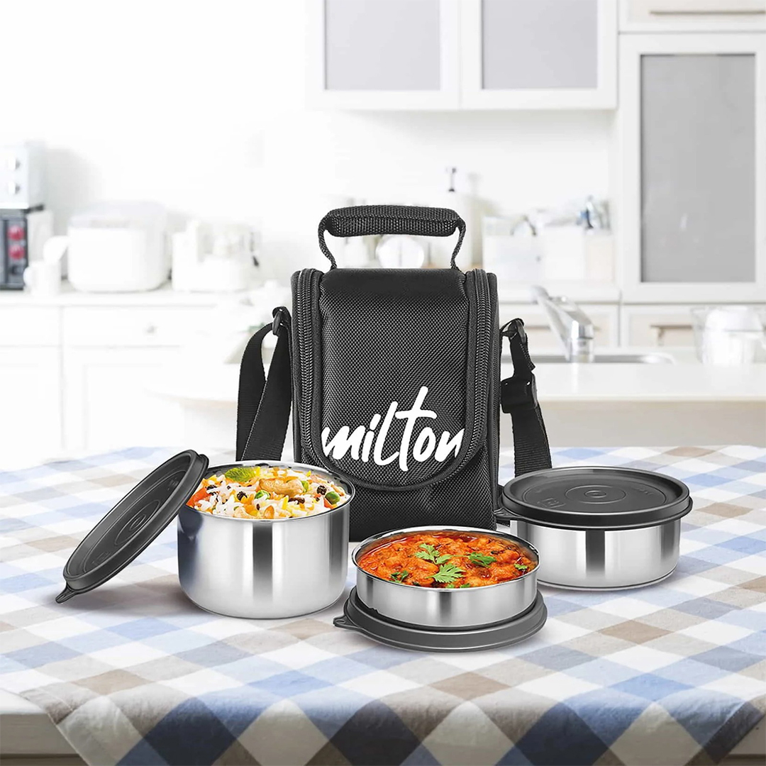 Picture of MILTON Tasty  Lunch Box with Insulated Fabric Jacket, 4 Stainless Steel Containers Leak-Proof Tiffin Lunch for Office, College, Picnic