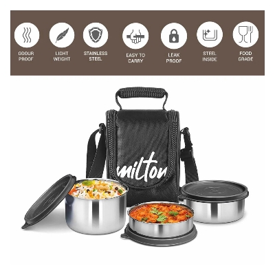 Picture of MILTON Tasty  Lunch Box with Insulated Fabric Jacket, 4 Stainless Steel Containers Leak-Proof Tiffin Lunch for Office, College, Picnic