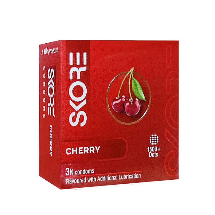 Picture of Skore Condoms for Men 3pcs x 2 Pack Cherry Flavored Colored and 1500+ Dotted Condom
