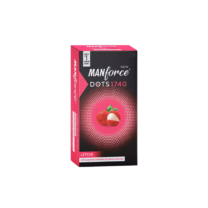 Picture of Manforce Litchi Flavour 1740 Dots Condoms Full Box - 3x12= 36pcs