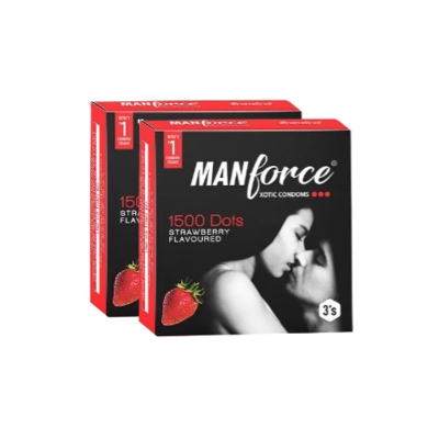 Picture of Manforce Xotic Condom 1500 Dots Strawberry Flavour Condoms - Combo Pack - 3x2=6pcs