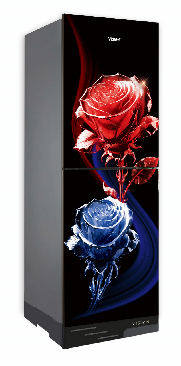 Buy VISION Glass Door Refrigerator RE-200 Liter Crystal Rose Flower Top Mount  at Best Price in Bangladesh