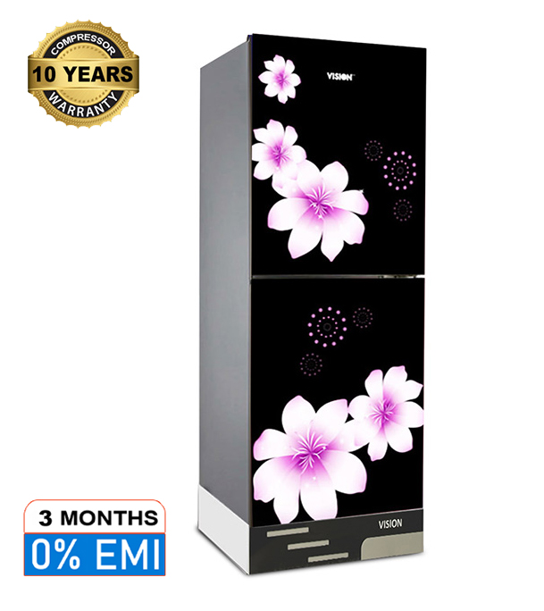 Buy VISION Glass Door Refrigerator RE-356 Liter Red Flower Top Mount at Best Price In Bangladesh