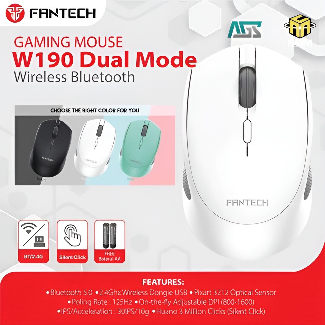 Picture of Fantech W190 Dual Mode 2.4Ghz Bluetooth Wireless Mouse Space Edition \ No product will be return after The Seal is broken