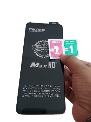 Picture of infinix Hot OG SUPPER PREMIUM  LARGEST  Rinbo Tempered Glass Screen Protector wipes free