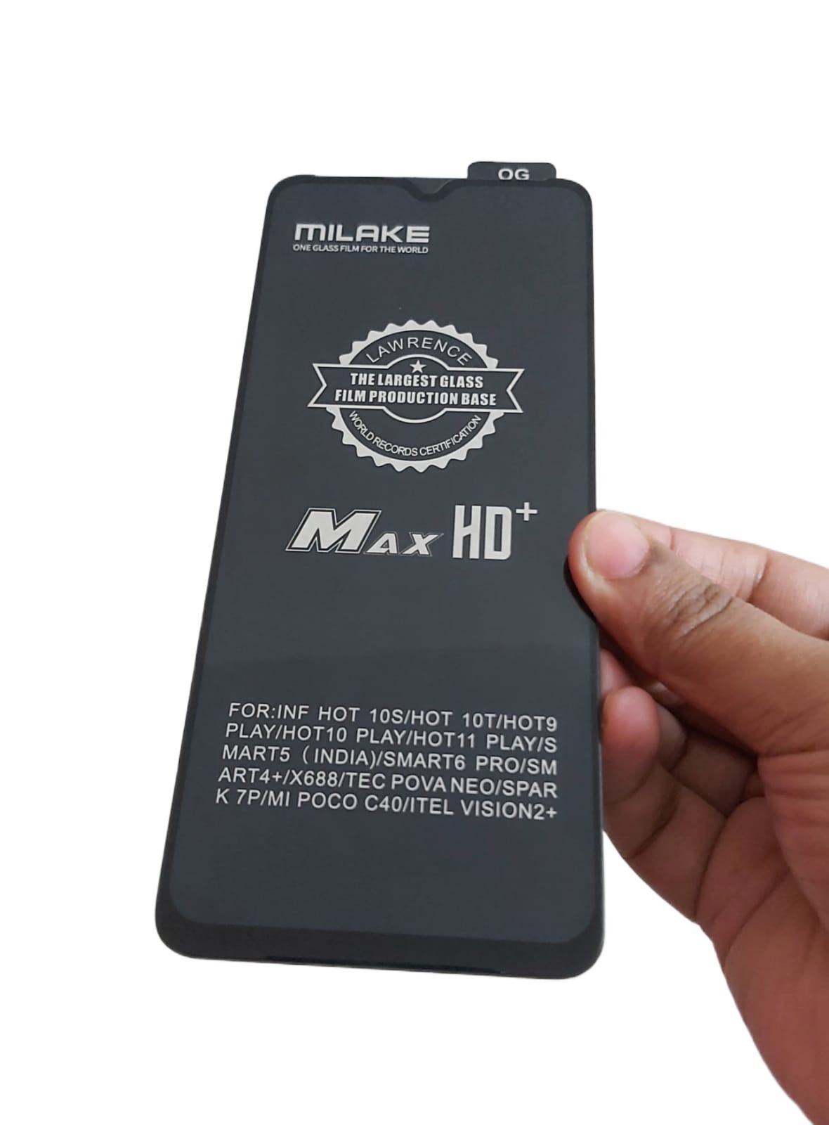 Picture of infinix Hot OG SUPPER PREMIUM  LARGEST  Rinbo Tempered Glass Screen Protector wipes free