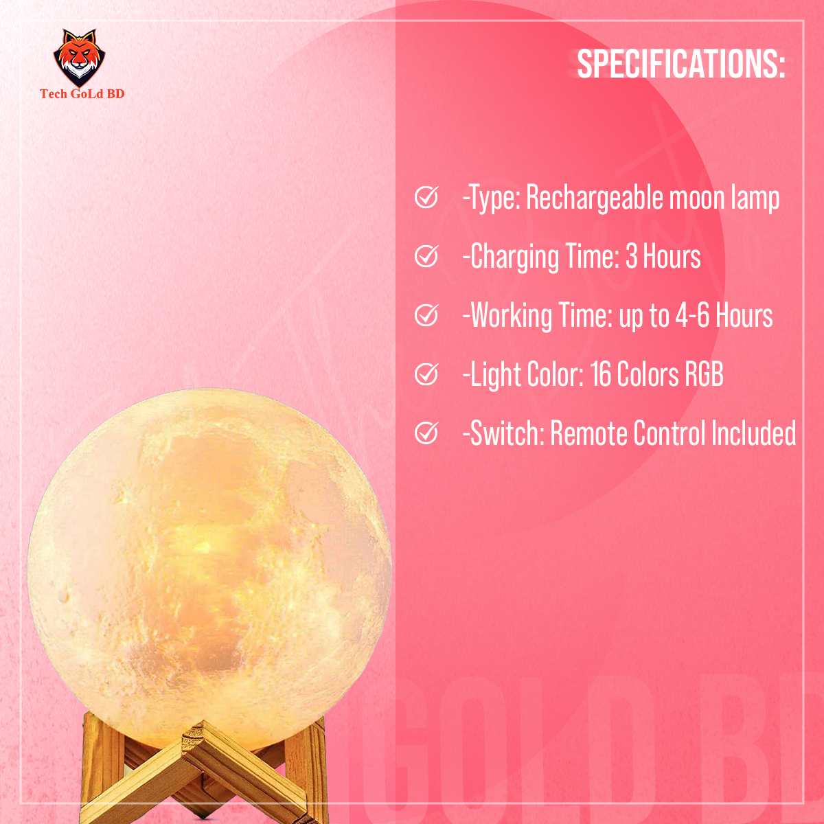 Picture of Rechargeable 3D Moon Lamp With Remote 8cm