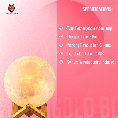 Picture of Rechargeable 3D Moon Lamp With Remote 8cm