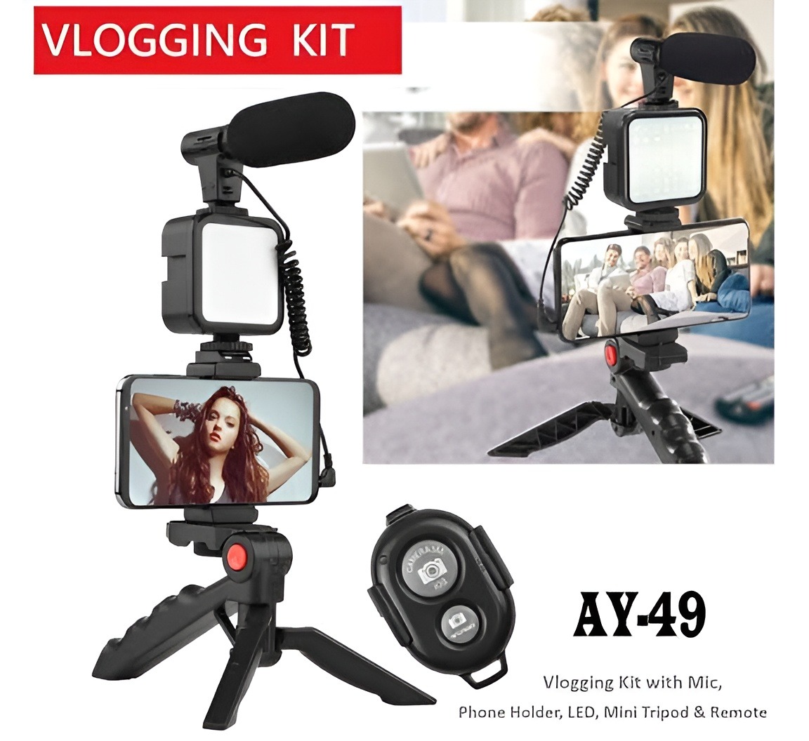 Picture of AY-49 Video Vlogger Kits With Microphone & LED Fill Light Mini Tripod