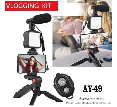 Picture of AY-49 Video Vlogger Kits With Microphone & LED Fill Light Mini Tripod