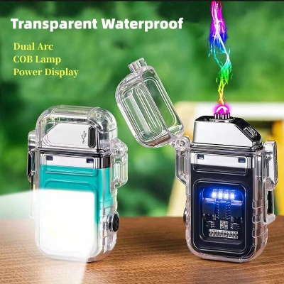 Picture of Transparent Waterproof Dual Arc Electric Lighter Outdoor COB Lamp Type-c Charging USB Lighters Smoking Accessories Gadgets