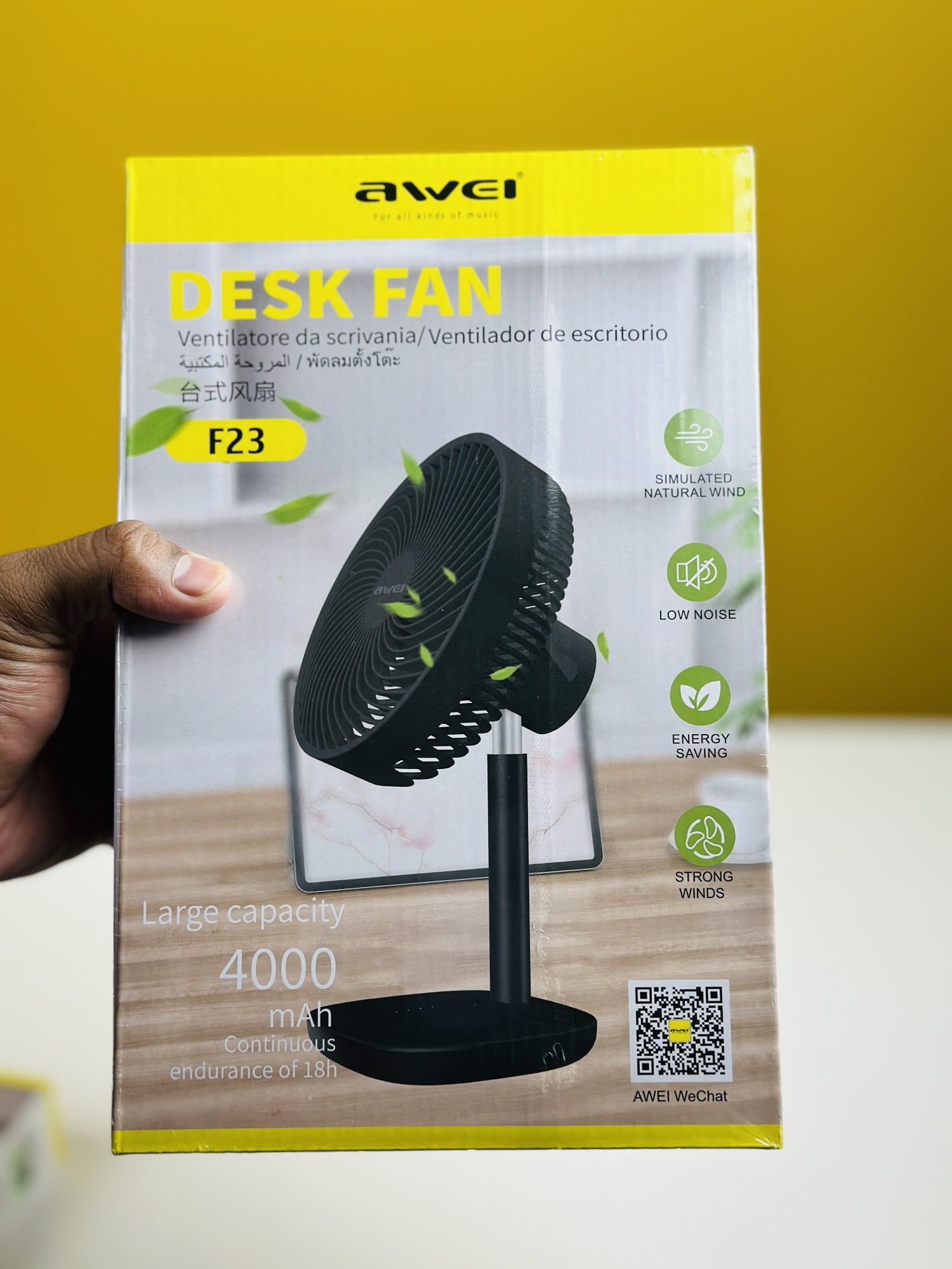 Picture of Awei F23 Portable USB Rechargeable Desk Fan (4000mAh)- Black Color