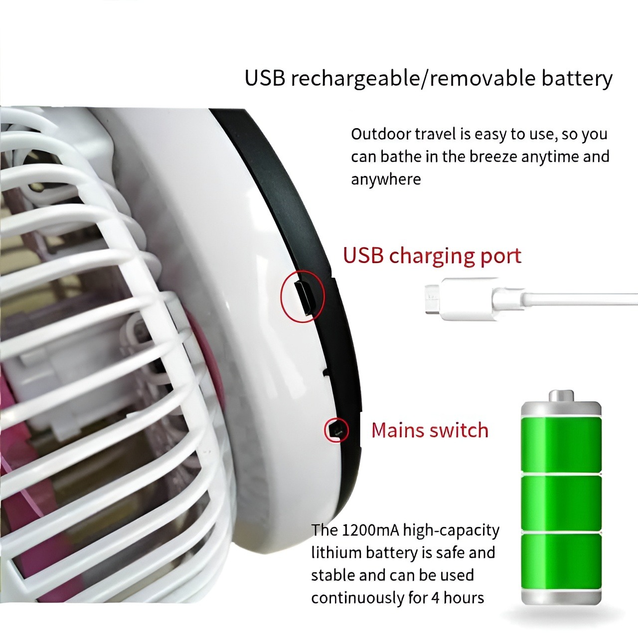 Picture of Rechargeable Fan with LED Lighting Multifunctional Folding
