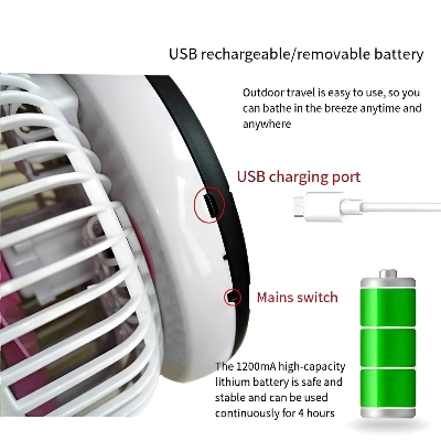Picture of Rechargeable Fan with LED Lighting Multifunctional Folding