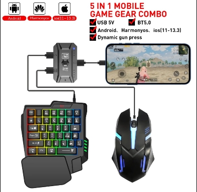 Picture of TechG K190 Mobile Gaming RGB Keyboard & Mouse Converter Combo Support For Android & IOS PC  Mobile Game Accessories