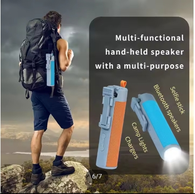 Picture of New 5 in 1 Multifunctional Extendable Selfie Stick Wireless Speaker With Flashlight Power Bank Phone Holder Portable Speakers