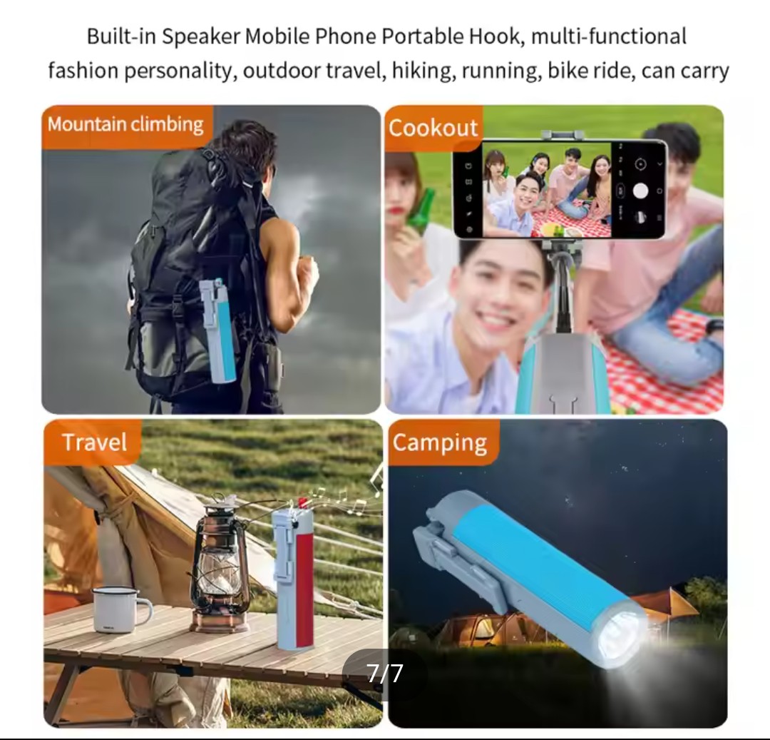 Picture of New 5 in 1 Multifunctional Extendable Selfie Stick Wireless Speaker With Flashlight Power Bank Phone Holder Portable Speakers