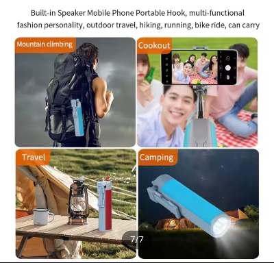 Picture of New 5 in 1 Multifunctional Extendable Selfie Stick Wireless Speaker With Flashlight Power Bank Phone Holder Portable Speakers