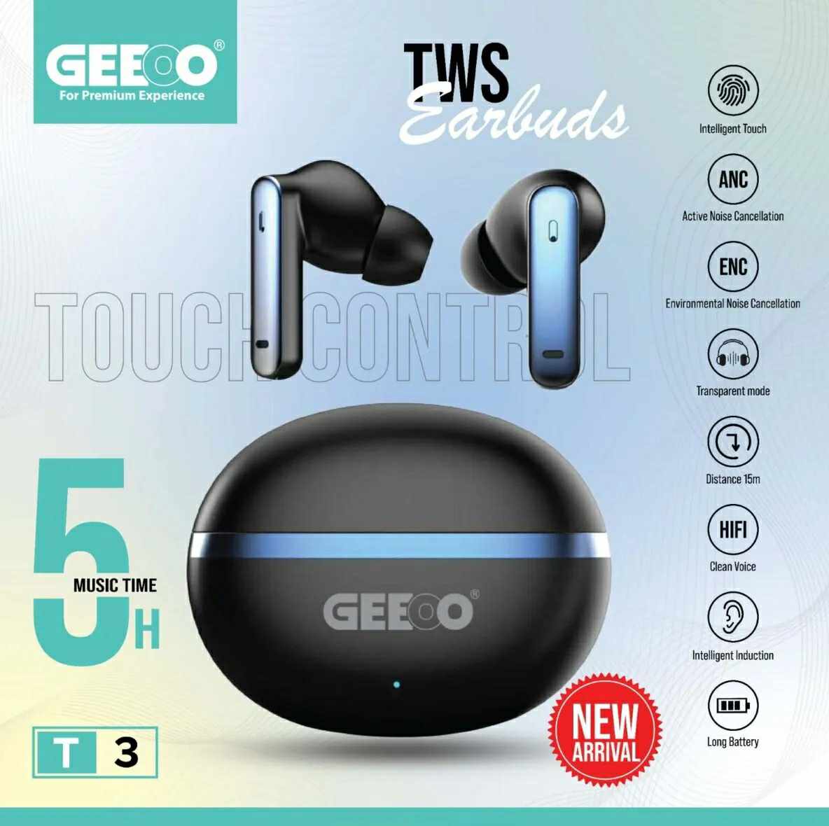 Picture of Geeoo T3 ANC ENC TWS Earbuds