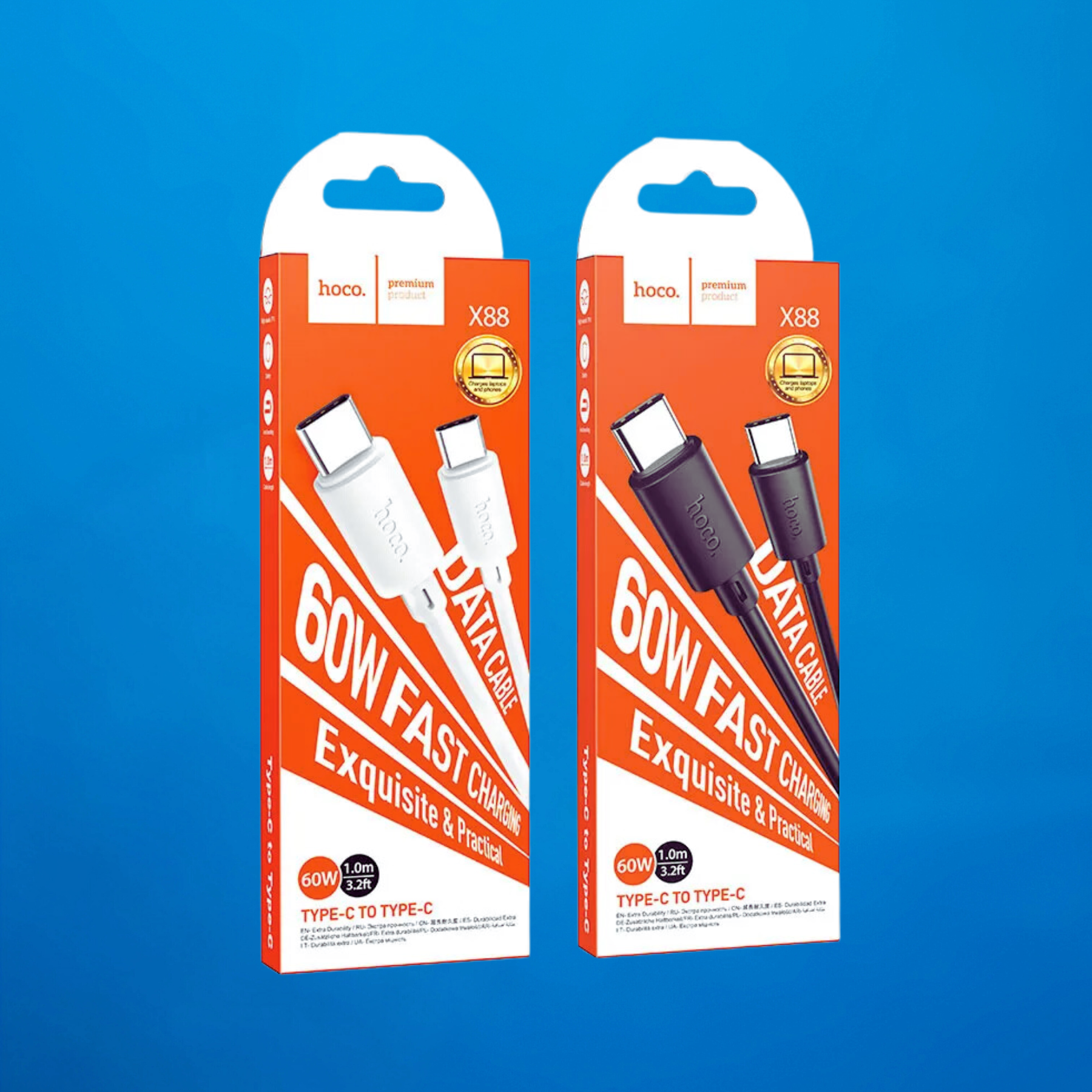 Picture of Hoco X88 Gratified PD Fast Charging Data Cable 1m  type C to Type C– WHITE