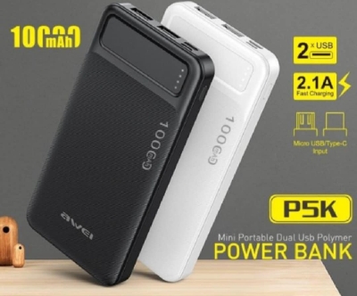 Picture of Awei P5K Power Bank 10000mAh Dual USB A and Type c Micro Dual input Fast Charge