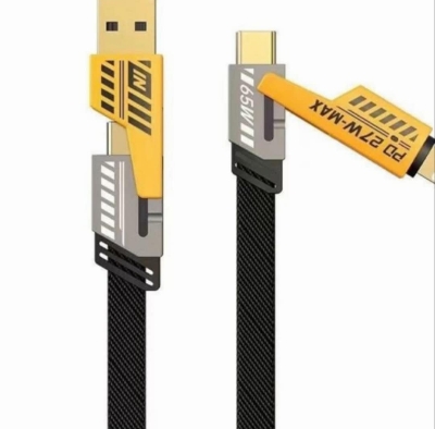 Picture of 65W & PD27W Fast Charging Cable with Data Transfer for iPhone, Samsung, and More - 4 in 1 Mecha Cable