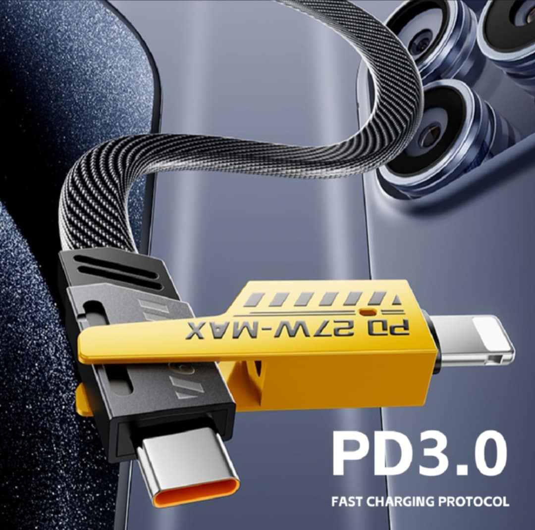 Picture of 65W & PD27W Fast Charging Cable with Data Transfer for iPhone, Samsung, and More - 4 in 1 Mecha Cable