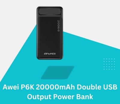 Picture of Awei P6K 20000mAh Fast Charging Dual USB Port Powerbank Micro USB and Type C Input Power Bank Black