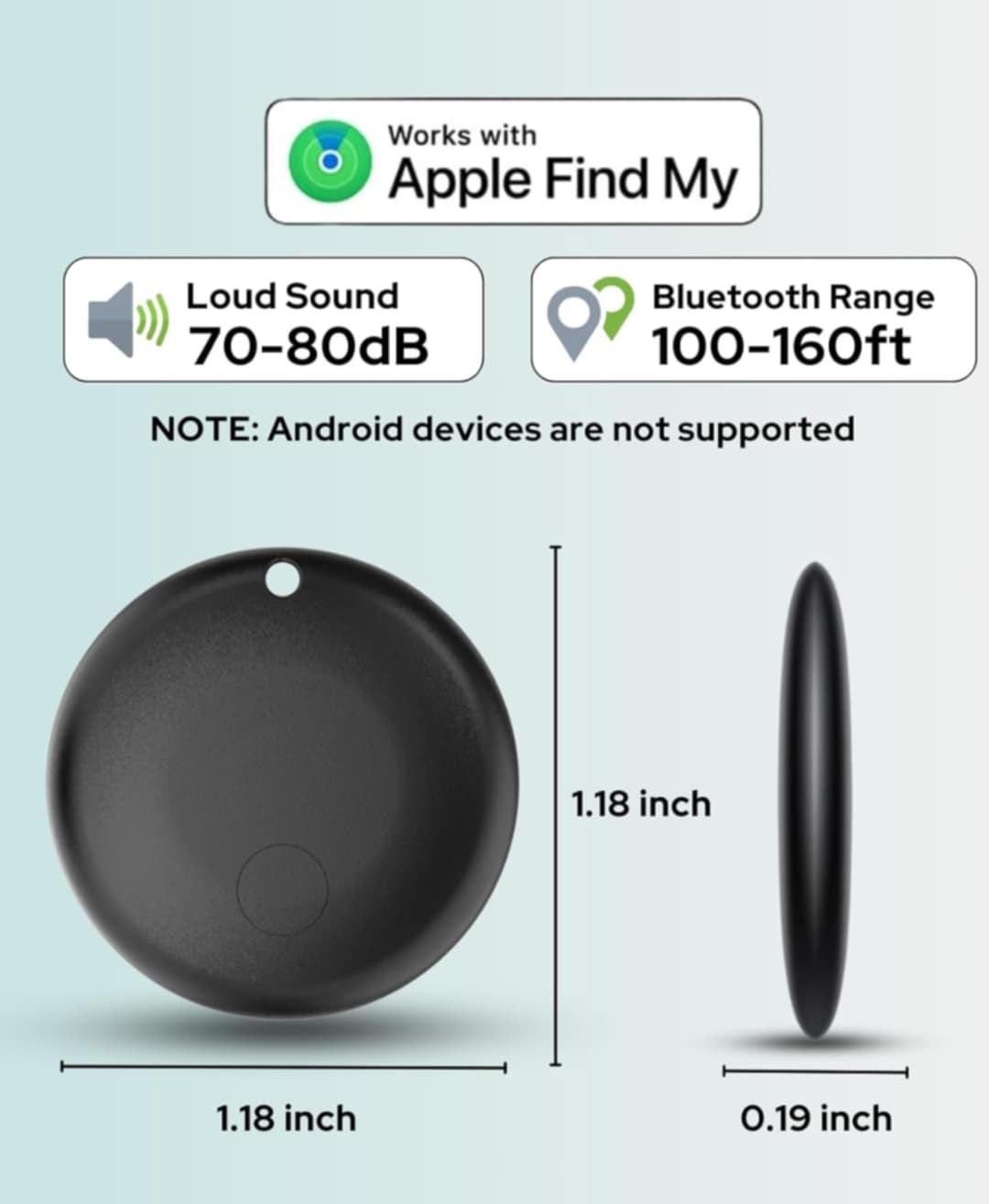 Picture of MiLi MiTag iPhone Location Tracker Device. Compatible with Apple Find My Device. Smart Finder