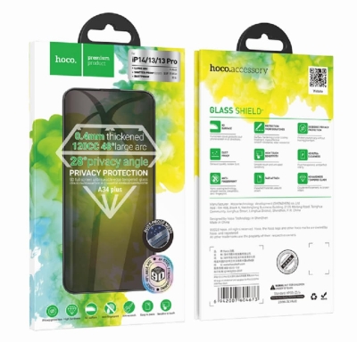 Picture of Hoco A34 Plus 9D Large Arc Dustproof Anti-spy Privacy Protection Tempered Glass for iPhone 14 / 13/ 13 Pro