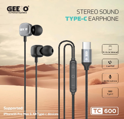 Picture of GEEOO TC600 Type-C Ultra Bass Earphone – Black