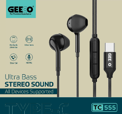 Picture of GEEOO TC-555 Type-C Ultra Bass Earphone – Black