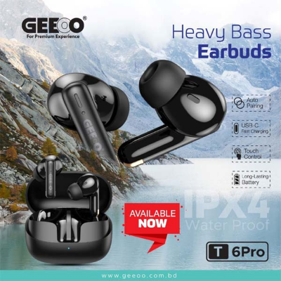 Picture of Geeoo T6 Pro Heavy Bass Wireless Earbuds – Black