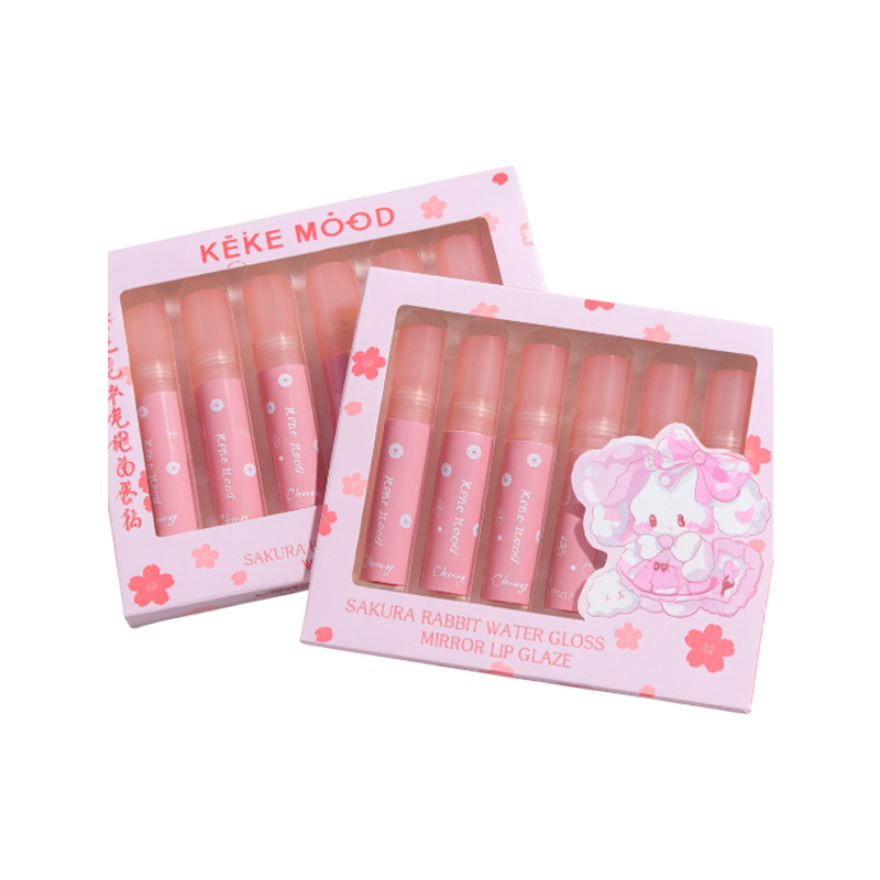 Picture of KEKE MOOD 6pcs Set Sakura Rabbit Water Gloss Mirror Lip Glaze Lipsticks Lip Gloss