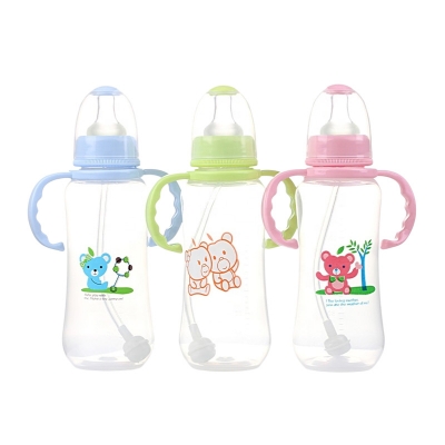 Picture of Applebear Baby Milk Bottle - Plastic Feeding Straw Bottle with Handle 280ml (Multicolor)