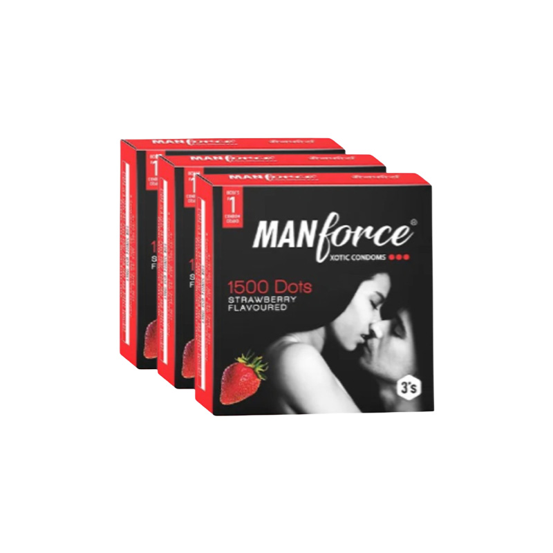 Picture of Manforce Xotic Condom 1500 Dots Strawberry Flavour Condoms - Combo Pack - 3x3=9pcs