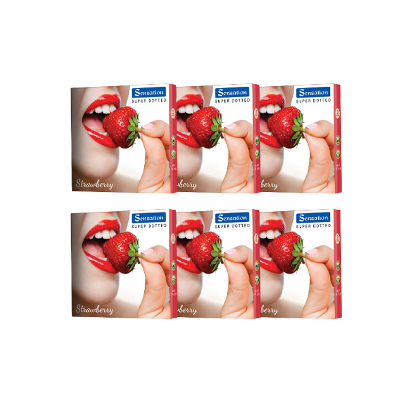 Picture of Sensation Strawberry Flavor Super Dotted Condom - Combo 6 Pack - 6x3=18pcs Condom