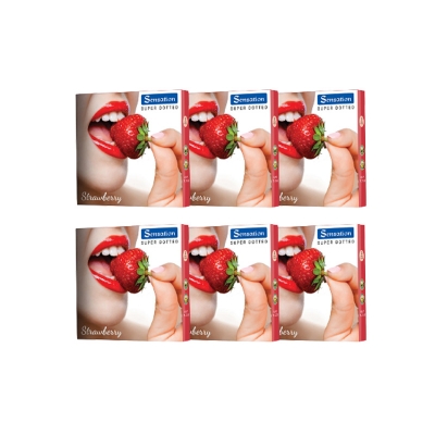 Picture of Sensation Strawberry Flavor Super Dotted Condom - Combo 6 Pack - 6x3=18pcs Condom