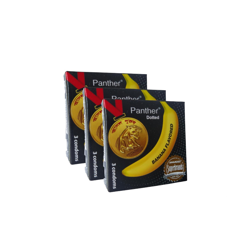 Picture of Panther - Dotted Banana Flavored Condom - Combo Pack - 3 Packs - 3x3=9pcs